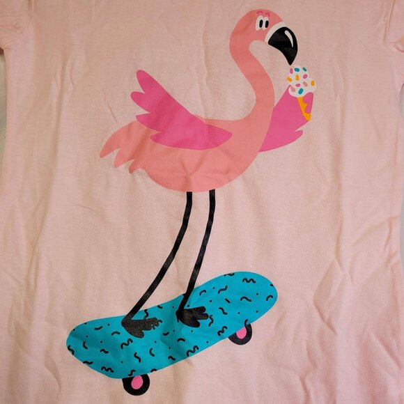 Spotted Zebra Girls Flamingo Skateboard Graphic Short Sleeves Dress Pink Small - Picture 3 of 9